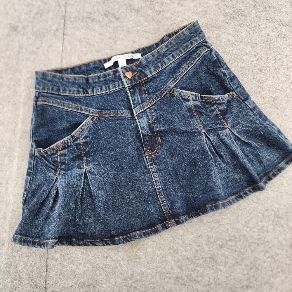 Celebrity Pink Dark Wash Denim Mini Skirt Heart Button Y2K Casual Women S